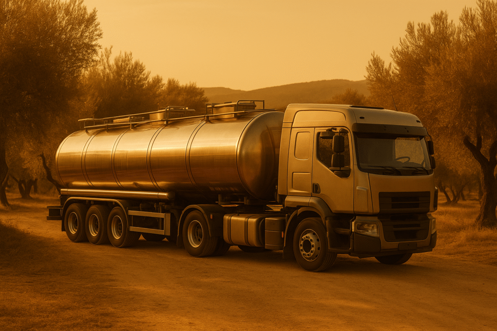 Camión cisterna para transporte de aceite de oliva virgen extra a granel desde Jaén