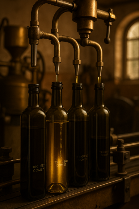Embotelladora de aceite de oliva Triguero Gómez Embotelladora moderna llenando botellas de aceite de oliva virgen extra Triguero Gómez